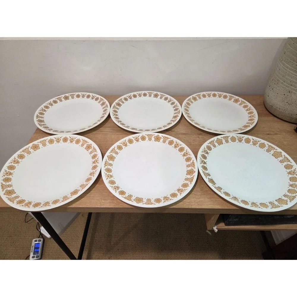 Vintage Corelle Golden Butterfly Set 6 Dinner Plates 8''